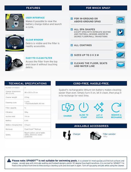 Zodiac SPABOT SB1000 Cordless Robotic Spa Pool Cleaner – Compact, Rechargeable & Powerful