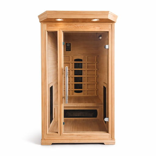 best 1 person infrared sauna NZ compact indoor home sauna with premium wood finish and low EMF heaters