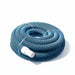 Coiled blue swimming pool vacuum hose with white hose cuff