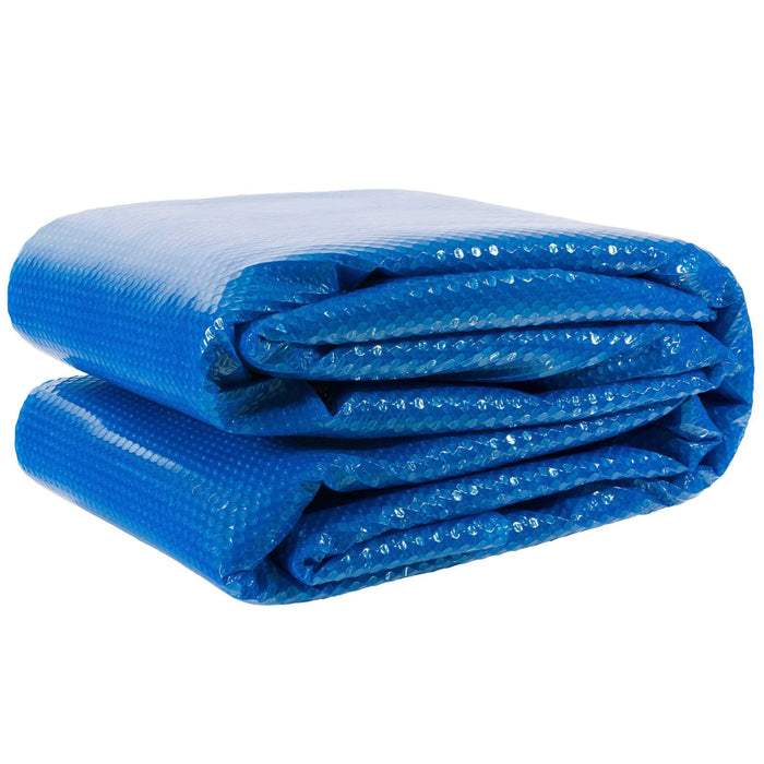 Folded blue solar bubble swimming pool cover