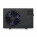 Front view of the black 18 kW inverter pool heat pump with fan and control panel