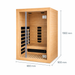 1 person infrared sauna with glass door and dimensions shown as 900mm wide, 900mm deep and 1900mm high on a white background