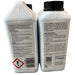 Rear labels of Crystal Water filter cleaner bottles, showing directions and safety information