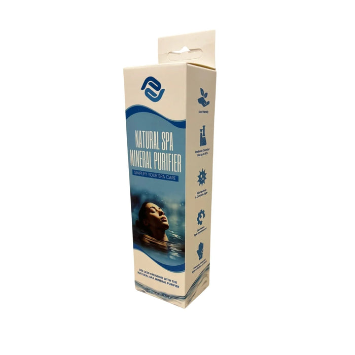 Natural mineral spa purifier stick in its blue and white retail box