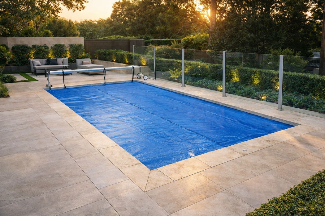 10 × 5m Swimming Pool Cover & Roller – Reduces Evaporation & Retains Heat
