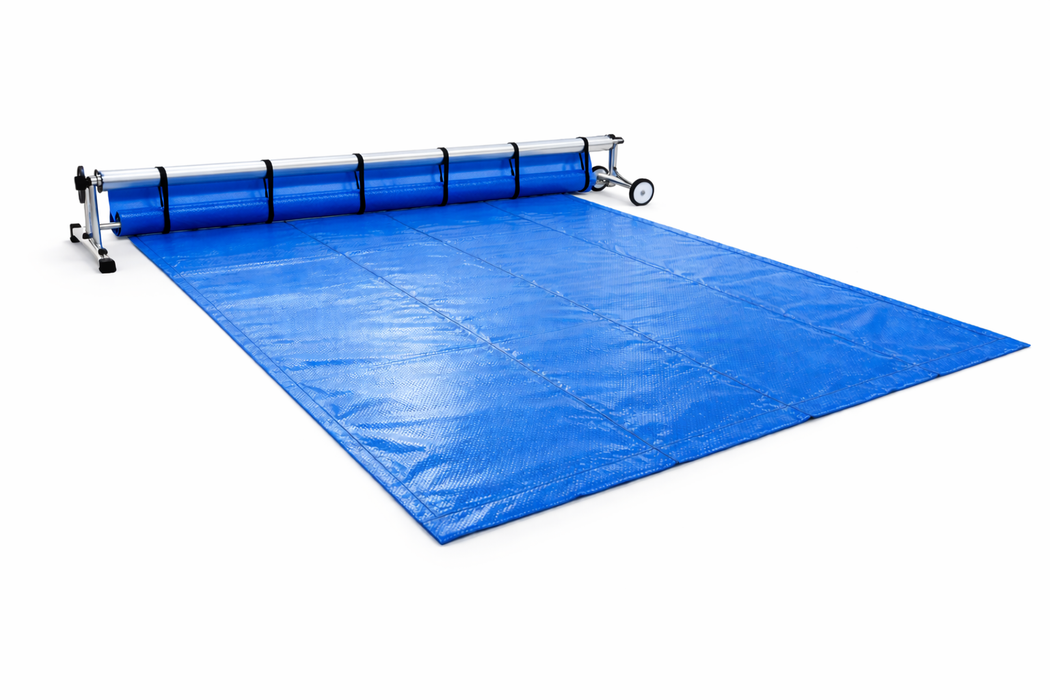 10 × 5m Swimming Pool Cover & Roller – Reduces Evaporation & Retains Heat