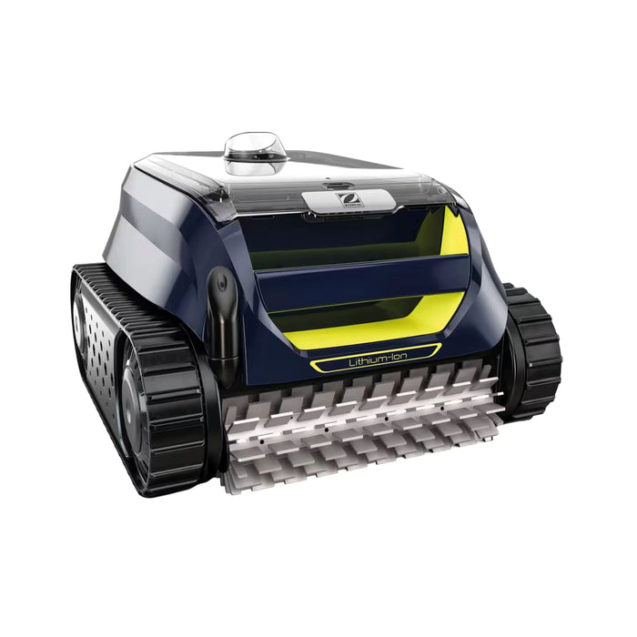 Zodiac Freerider Robotic pool cleaner with blue and yellow design on a white background