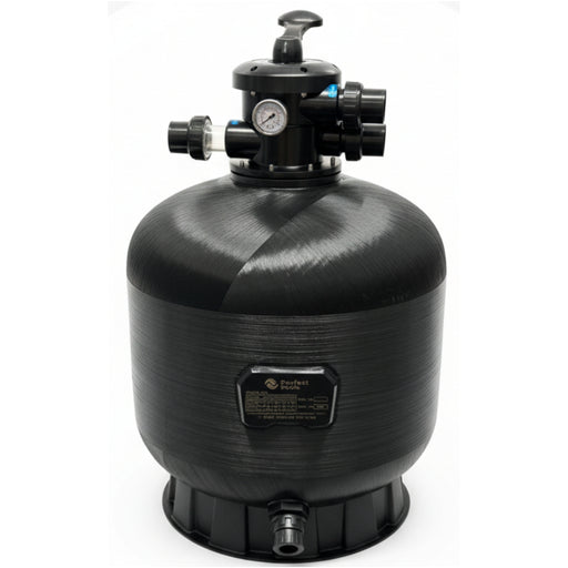 Black cylindrical filter with valve on a white background