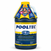 Pooltec 3-in-1 pool treatment bottle with algaecide, clarifier and chlorine booster on white background