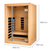 1 person infrared sauna with glass door and dimensions shown as 900mm wide, 900mm deep and 1900mm high on a white background