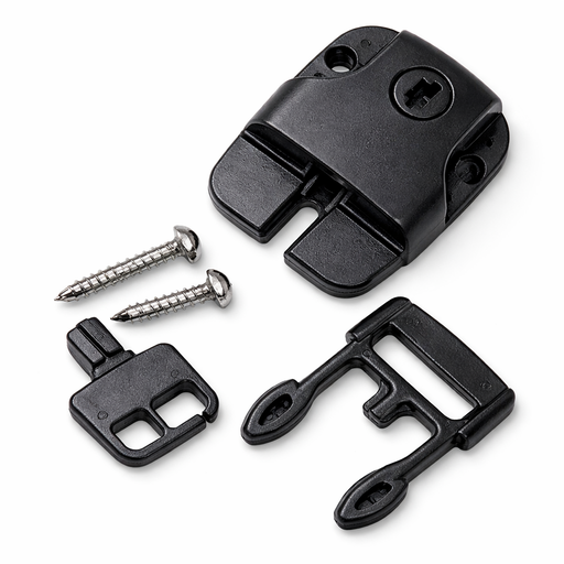Spa cover locking clip 4 pack with black plastic latch components and mounting screws on a white background