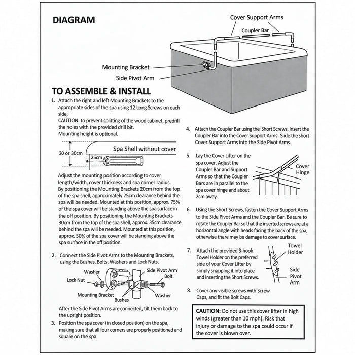 Cover Assist III spa cover lifter assembly and mounting instructions