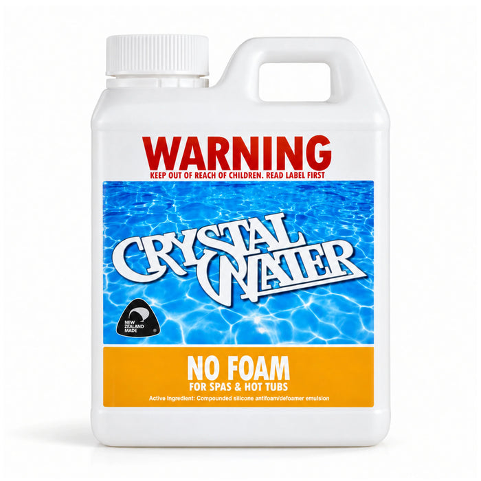 Crystal Water No Foam 1L bottle with a white cap and blue and orange label, shown on white.