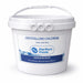 White bucket of crystalline chlorine pool sanitizer with Perfect Pools label on a white background