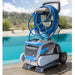 Dolphin M700 robotic pool cleaner on its caddy with coiled cable, viewed from the front