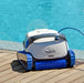 Dolphin S150 robotic pool cleaner on a timber deck beside a swimming pool