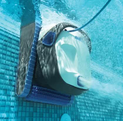 Dolphin S150 robotic pool cleaner scrubbing a tiled pool wall