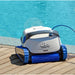 Dolphin S150 robotic pool cleaner on a timber deck beside a swimming pool