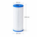 DX50 spa filter dimensions 338mm length 124mm diameter and 55mm top hole size technical measurement guide