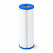 DX50 spa filter cartridge with blue end caps and a 55mm centre opening, standing upright on white.
