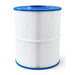HS65 C65 replacement spa filter with blue open end caps, white pleats and a central support band