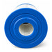 End view of the HS65 C65 spa filter showing the blue end cap, 76 mm centre opening and internal core