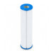 Leisurite LR50/C50 spa filter cartridge standing upright, with a long white pleated body and blue open end caps.