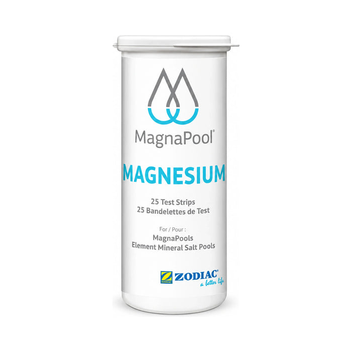 MagnaPool Magnesium Test Strips in the white 25-strip container with turquoise and grey label.