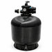 Black P Series fibreglass pool filter with multiport valve on a white background