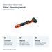 Filter cleaning wand guide: connect to a garden hose, adjust the water flow, and rinse between filter pleats from top to bottom.