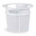 Poolrite pool skimmer basket with open top rim and mesh sides on a white background