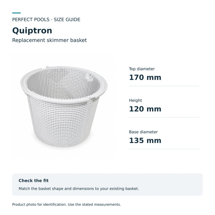 Quiptron size guide: top diameter 170 mm, height 120 mm, base diameter 135 mm.
