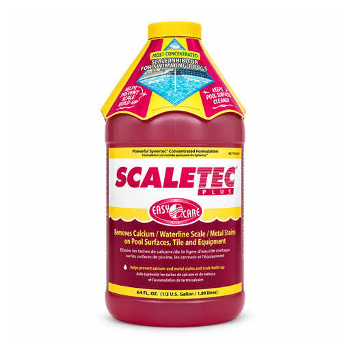 Scaletec Plus 1.9L pool descaler and stain remover bottle with yellow cap and red EasyCare label