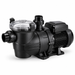 Black 1.0 HP single-speed pool pump with clear strainer lid and plumbing connections