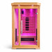 Solo infrared sauna illuminated with pink interior lighting
