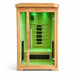 Solo infrared sauna illuminated with green interior lighting