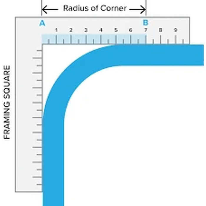 Corner radius guide diagram showing how to measure the rounded corner of a square spa pool cover.