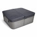 Charcoal spa cover fitted to a square spa, showing the centre fold and securing clips