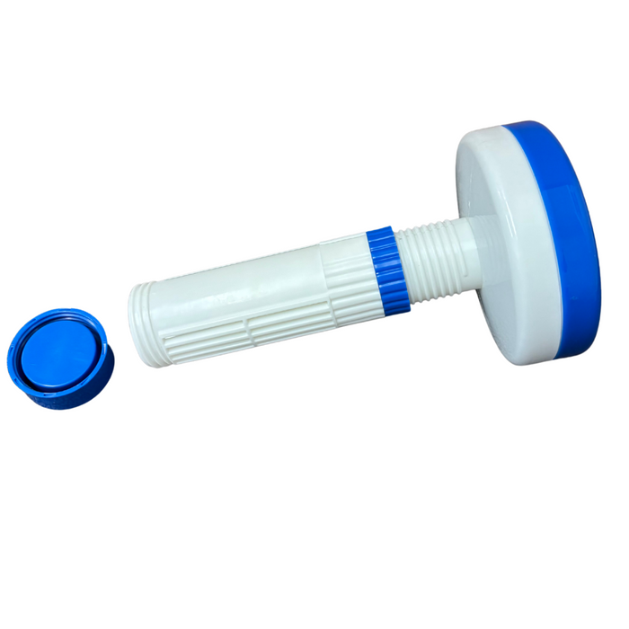 Spa floating tablet dispenser with its filling cap removed