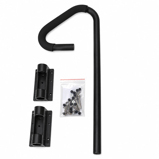 Spa safety handrail kit with black rail, mounting brackets and fixing hardware