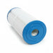 SpaQuip C75 filter lying on its side, showing the blue end cap and centre opening