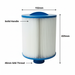 Waterway WY45 spa filter diagram showing 152 mm diameter, 205 mm length and 46 mm SAE thread