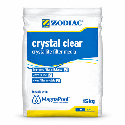 Zodiac Crystal Clear fine glass pool filter media in a 15kg bag.