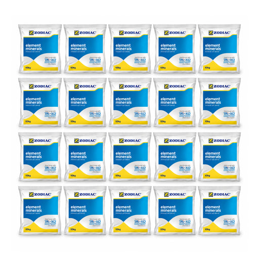 Twenty Zodiac Element Minerals 10kg bags arranged in four rows of five, a 200kg bulk supply.