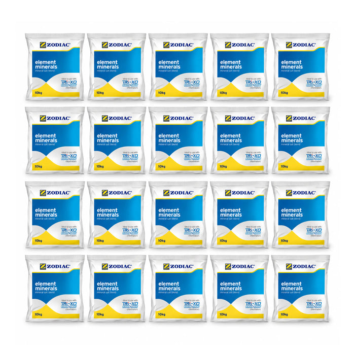 Twenty Zodiac Element Minerals 10kg bags arranged in four rows of five, a 200kg bulk supply.