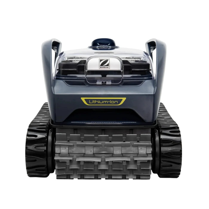 Zodiac FreeRider FR200 cordless robotic pool cleaner viewed from the front