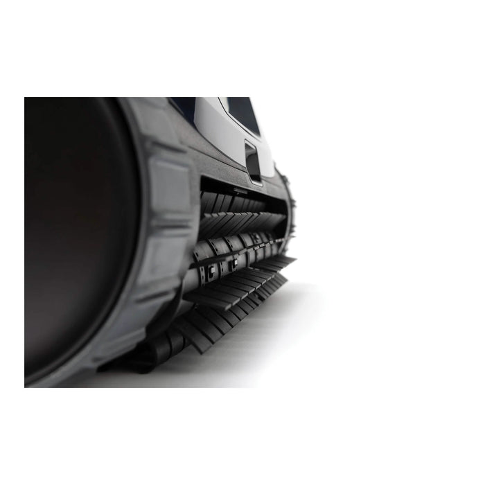 Close-up of Zodiac FR350 iQ tracks and cleaning brush
