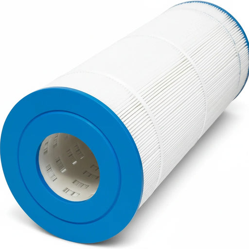Zodiac CS100 pleated filter cartridge lying on its side, showing the open end cap